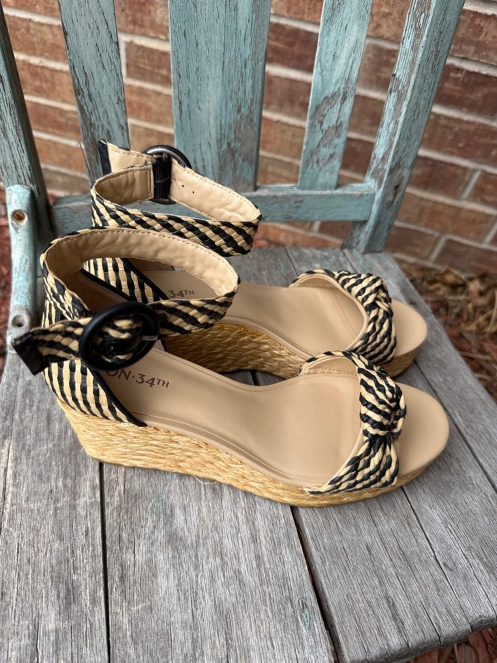 On 34th Ladies 9.5 Nihari Knotted Adjustable Ankle Strap Wedge Sandal